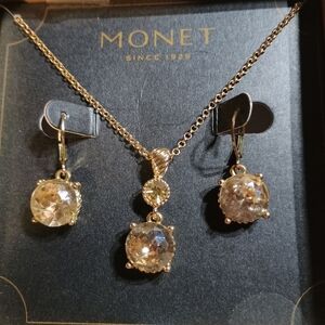 Monet Gold Earrings And Necklace Set with Prong-Set Gemstones